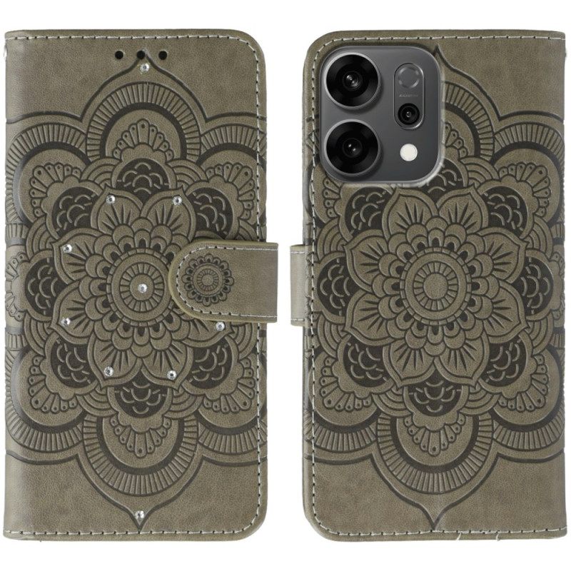 Flip Case Leren Oppo Reno 14 5g Mandala En Strass-steentjes