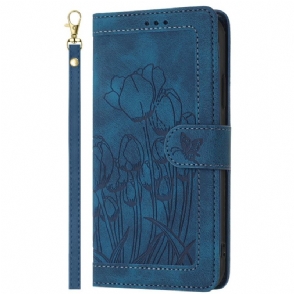 Flip Case Leren Oppo Reno 14 5g Suède-effect Met Bloemen