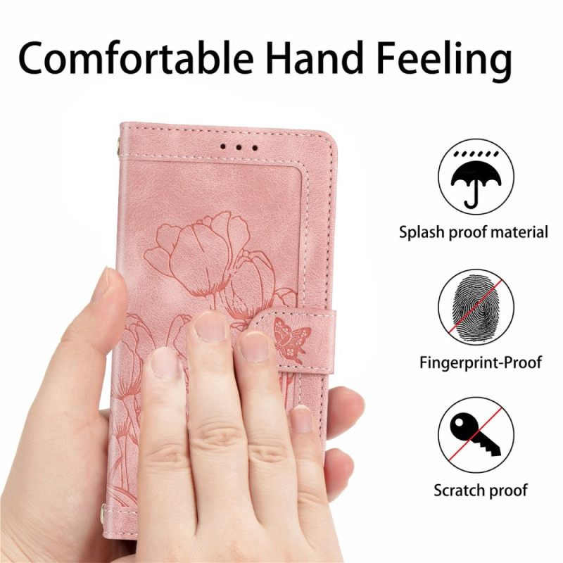 Flip Case Leren Oppo Reno 14 5g Suède-effect Met Bloemen