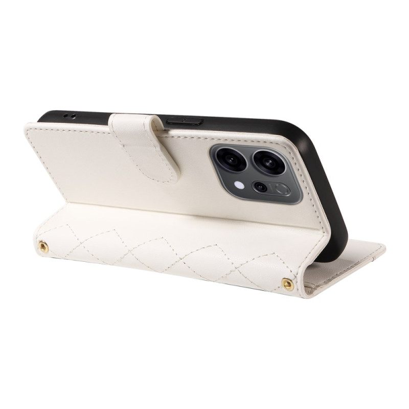 Leren Hoesje Oppo Reno 14 5g Gewatteerd Met Bandje En Schouderbandje Bescherming Hoesje