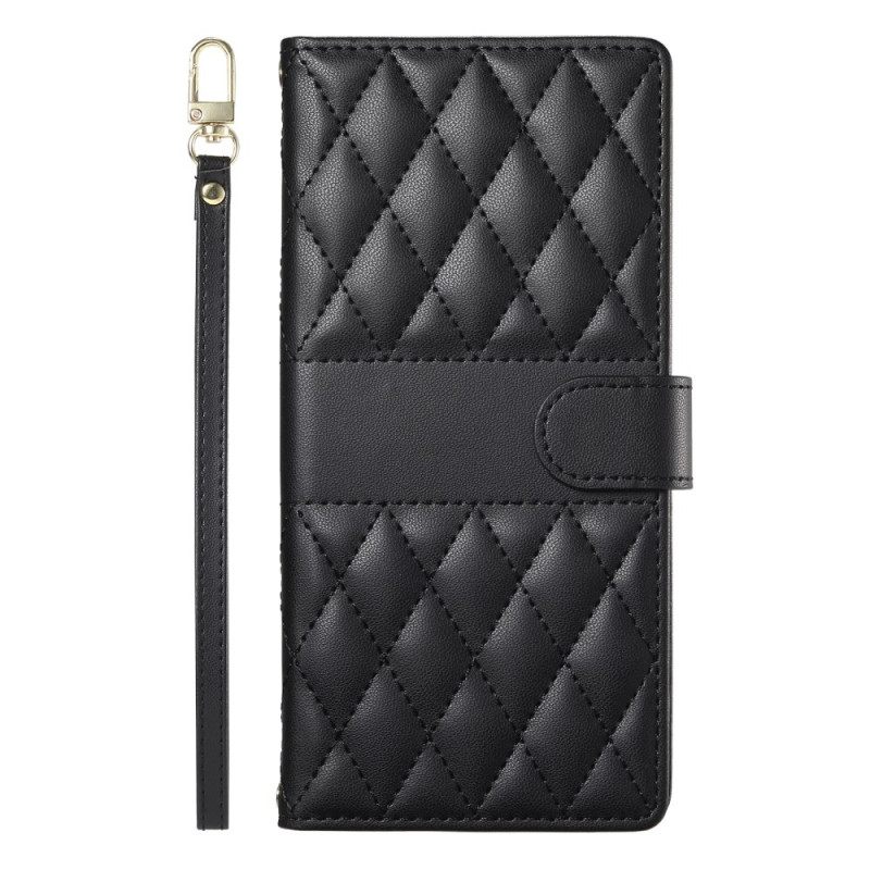 Leren Hoesje Oppo Reno 14 5g Gewatteerd Stijl Met Riem En Schouderriem Bescherming Hoesje