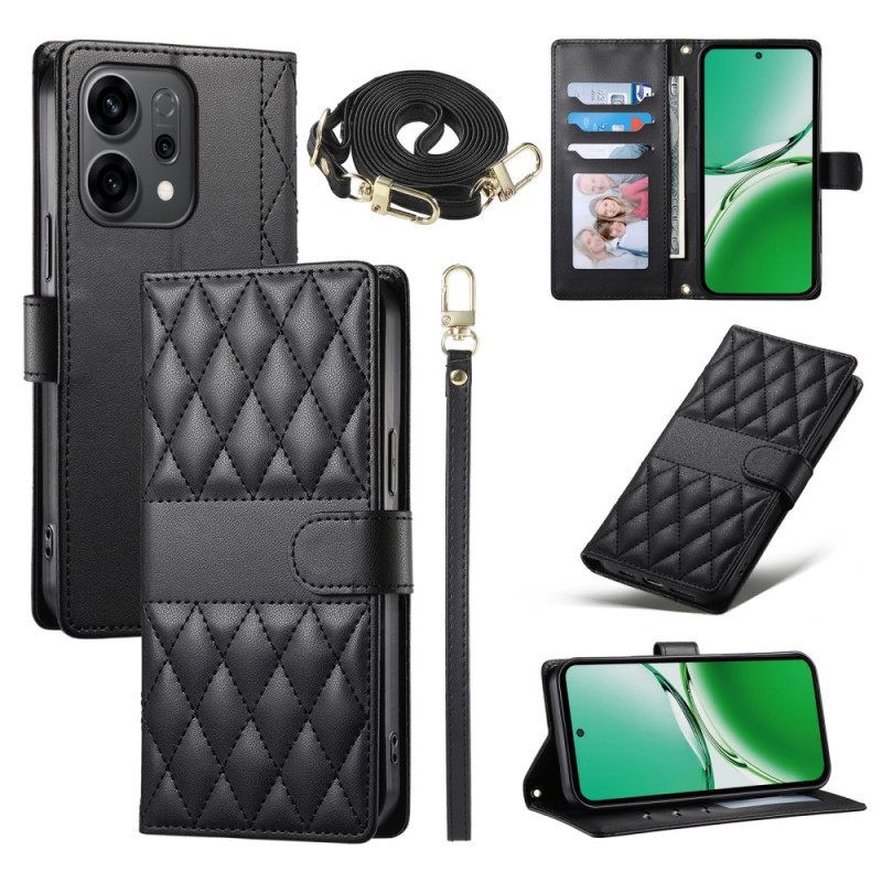 Leren Hoesje Oppo Reno 14 5g Gewatteerd Stijl Met Riem En Schouderriem Bescherming Hoesje