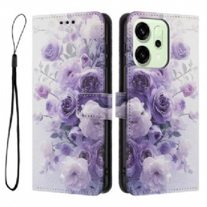 Leren Hoesje Oppo Reno 14 5g Violette Bloemen Bescherming Hoesje