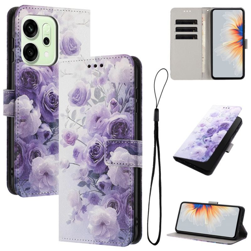 Leren Hoesje Oppo Reno 14 5g Violette Bloemen Bescherming Hoesje