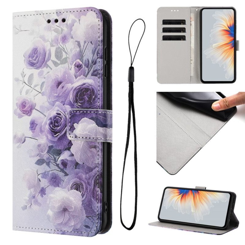 Leren Hoesje Oppo Reno 14 5g Violette Bloemen Bescherming Hoesje