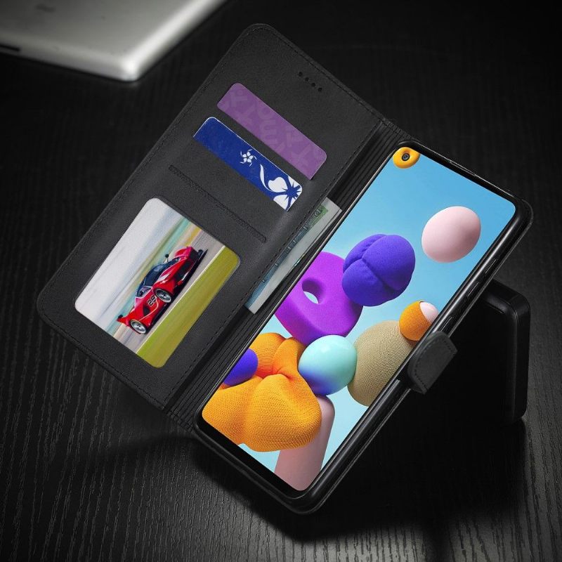 Cover voor Samsung Galaxy A21s Tommy Style Ledereffect - Zwart