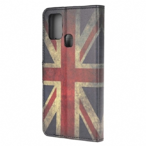 Folio-hoesje voor Samsung Galaxy A21s Anti-fall Vintage Engelse Vlag