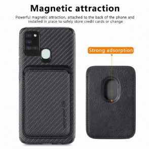 Hoesje voor Samsung Galaxy A21s Anti-fall Magnetische Kaarthouder Van Koolstofvezel