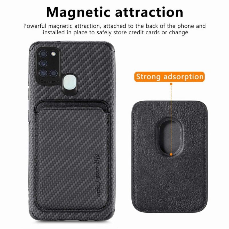Hoesje voor Samsung Galaxy A21s Anti-fall Magnetische Kaarthouder Van Koolstofvezel