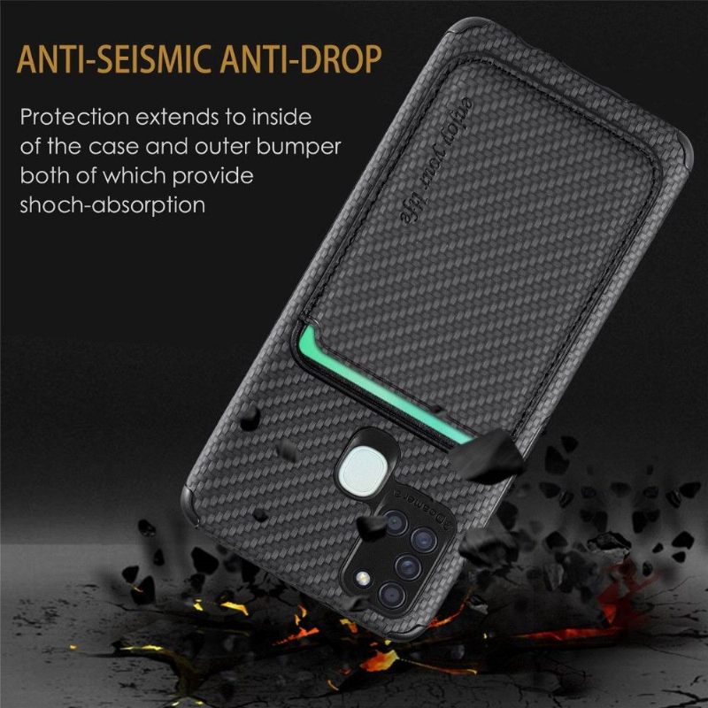 Hoesje voor Samsung Galaxy A21s Anti-fall Magnetische Kaarthouder Van Koolstofvezel