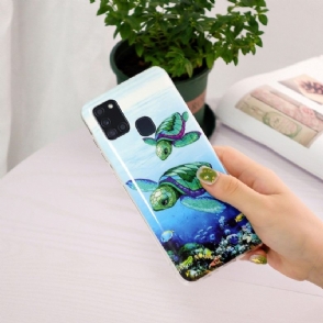 Hoesje voor Samsung Galaxy A21s Fluorescerende Schildpadden