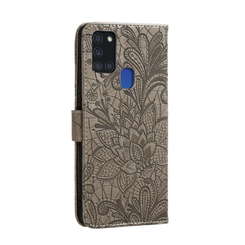 Leren Hoesje voor Samsung Galaxy A21s Bescherming Chique Kant Bloem