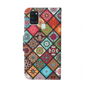 Leren Hoesje voor Samsung Galaxy A21s Bescherming Mandala Caleidoscoop