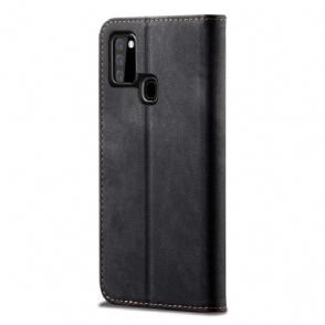 Leren Hoesje voor Samsung Galaxy A21s Jeans In Giulia-stijl