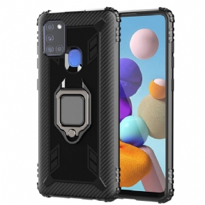 Telefoonhoesje voor Samsung Galaxy A21s Bescherming Carbon Look Met Steunring
