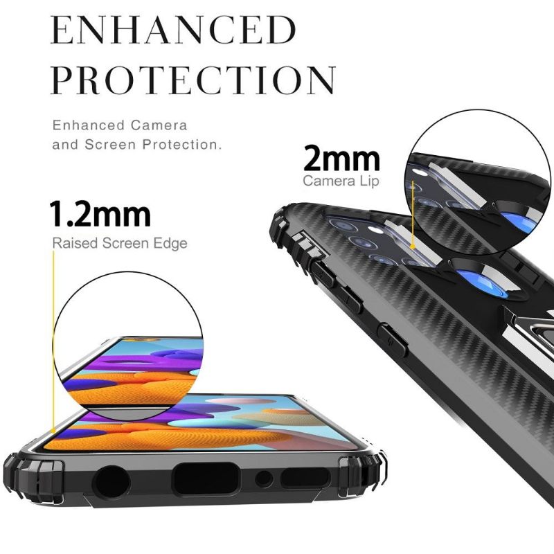 Telefoonhoesje voor Samsung Galaxy A21s Bescherming Carbon Look Met Steunring