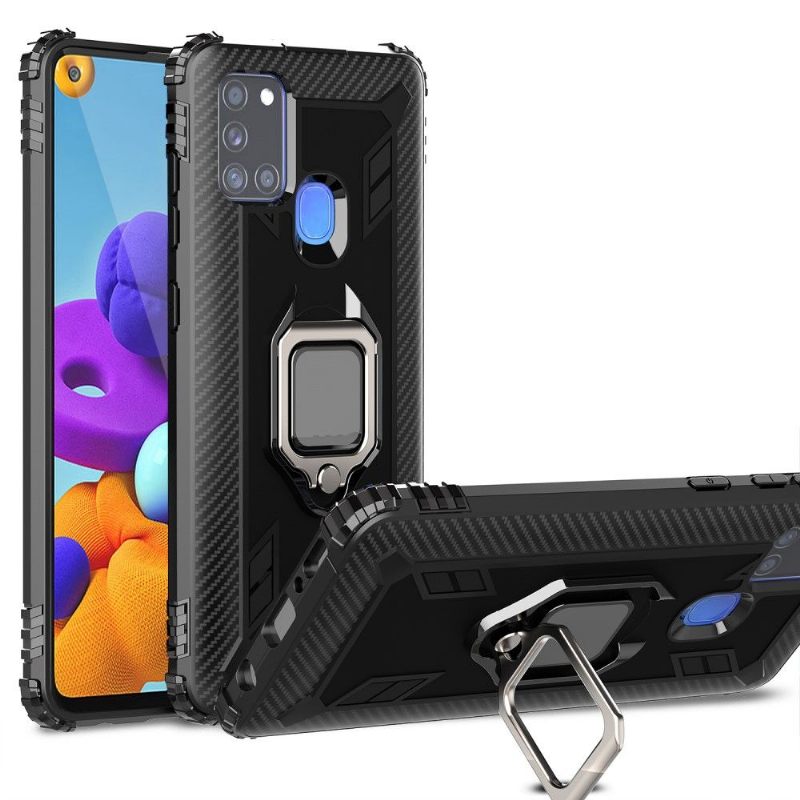 Telefoonhoesje voor Samsung Galaxy A21s Bescherming Carbon Look Met Steunring