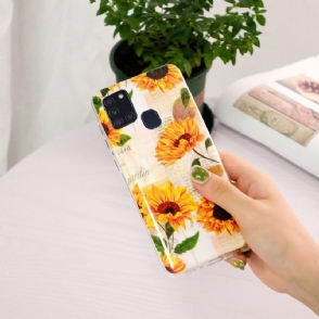 Telefoonhoesje voor Samsung Galaxy A21s Bescherming Vintage Zonnebloem Fluorescerend