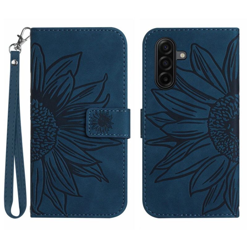 Flip Case Leren Samsung Galaxy S26 Bandje Met Zonnebloemprint