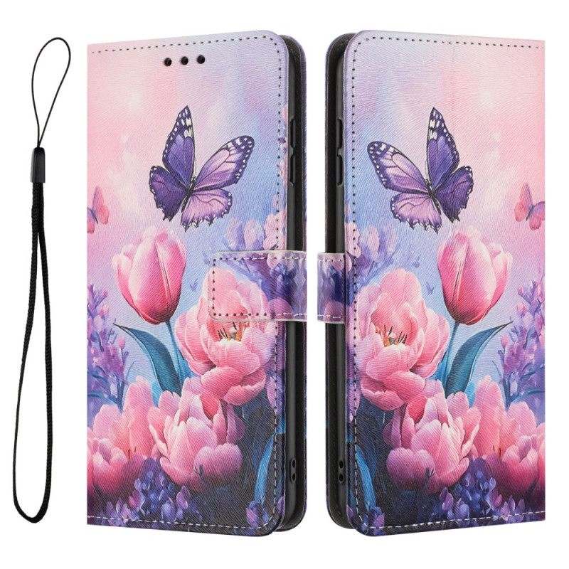 Folio-hoesje Samsung Galaxy S26 Telefoonhoesje Vlinder En Roze Bloemen