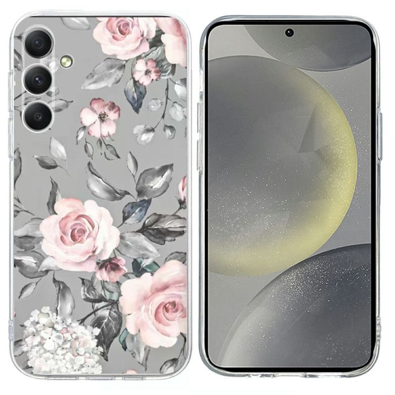 Hoesje Voor Samsung Galaxy S26 Bloemen Op Grijze Achtergrond