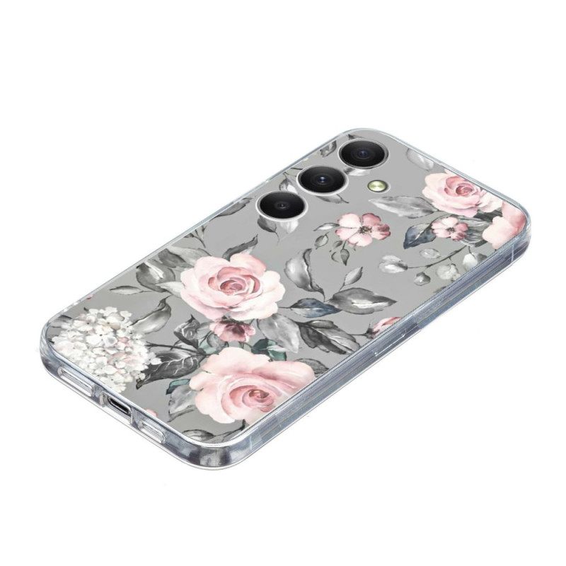 Hoesje Voor Samsung Galaxy S26 Bloemen Op Grijze Achtergrond
