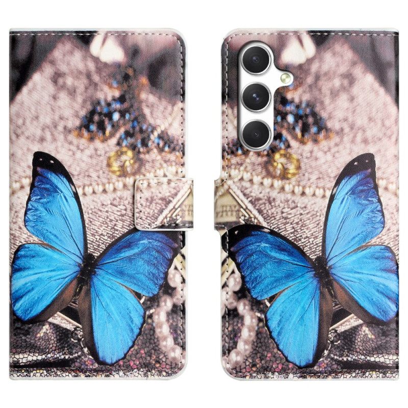 Leren Hoesje Samsung Galaxy S26 Blauwe Vlinder