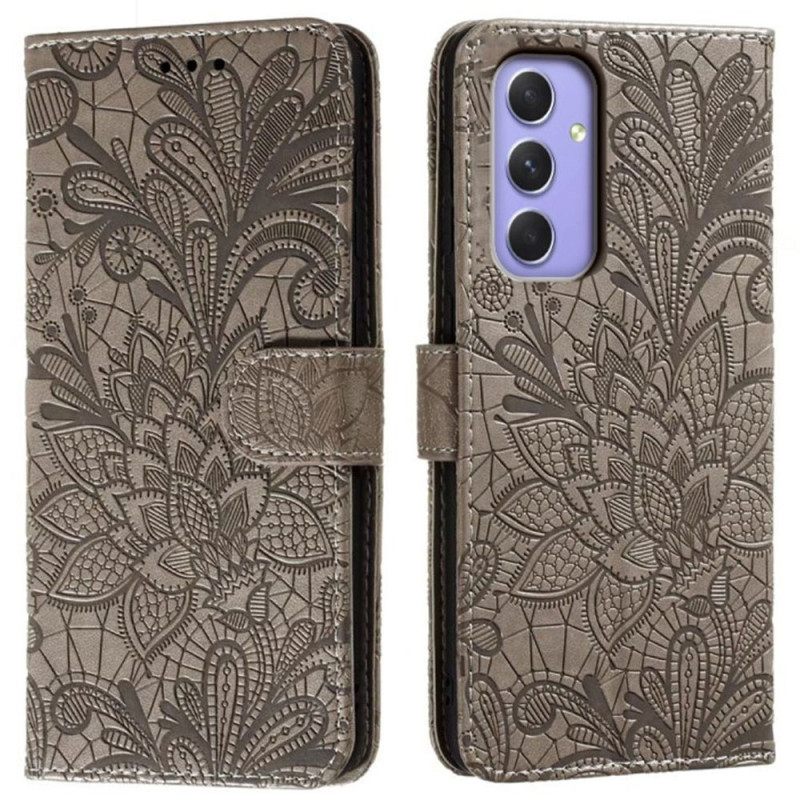 Leren Hoesje Samsung Galaxy S26 Bloemenkantpatroon Bescherming Hoesje