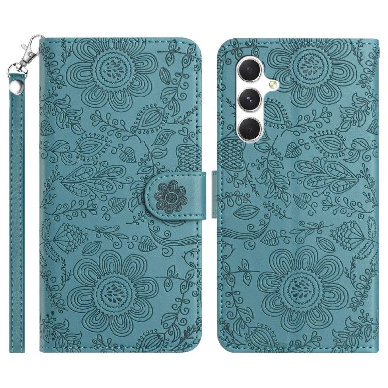 Leren Hoesje Samsung Galaxy S26 Bloemenpatroon Met Koord Bescherming Hoesje