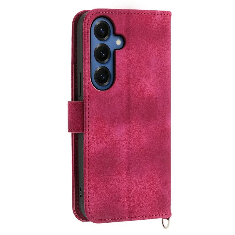 Leren Hoesje Samsung Galaxy S26 Bloemenpatroon Met Suède-effect En Bandjes Bescherming Hoesje