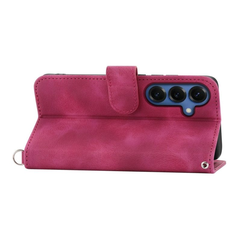 Leren Hoesje Samsung Galaxy S26 Bloemenpatroon Met Suède-effect En Bandjes Bescherming Hoesje