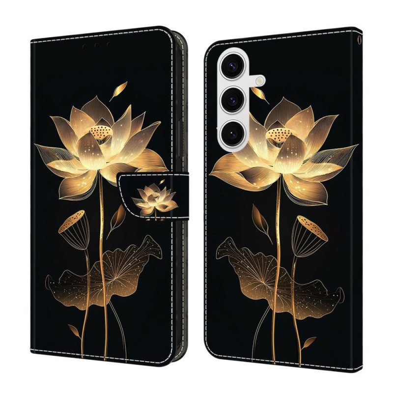 Leren Hoesje Samsung Galaxy S26 Gouden Lotus Bescherming Hoesje