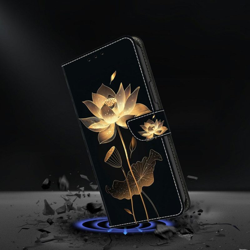Leren Hoesje Samsung Galaxy S26 Gouden Lotus Bescherming Hoesje