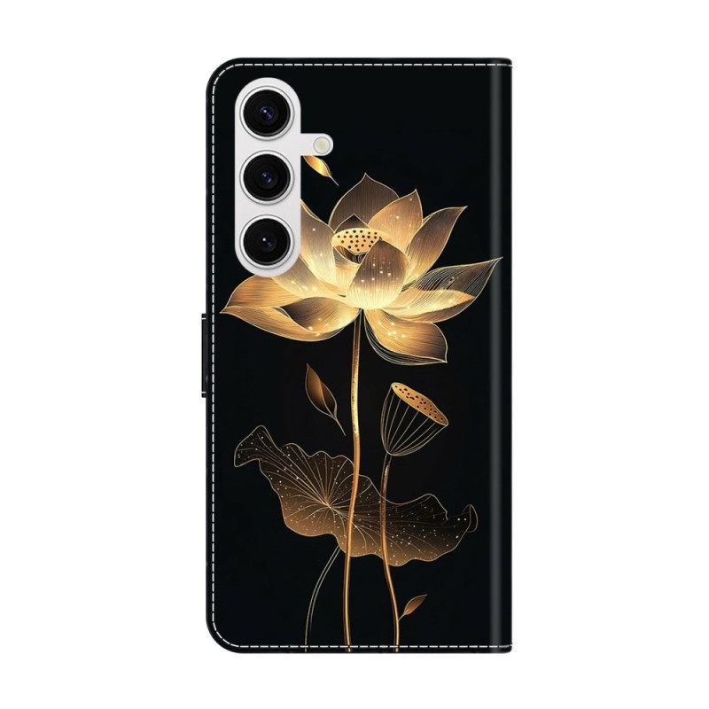 Leren Hoesje Samsung Galaxy S26 Gouden Lotus Bescherming Hoesje