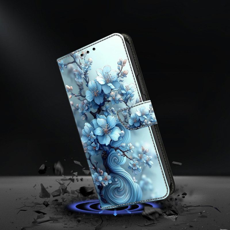 Leren Hoesje Samsung Galaxy S26 Ijsblauwe Bloemen Bescherming Hoesje