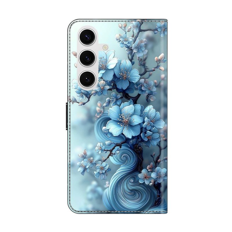 Leren Hoesje Samsung Galaxy S26 Ijsblauwe Bloemen Bescherming Hoesje