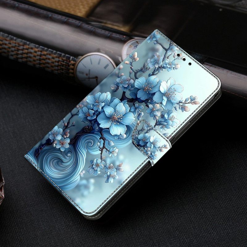 Leren Hoesje Samsung Galaxy S26 Ijsblauwe Bloemen Bescherming Hoesje