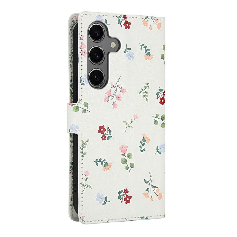 Leren Hoesje Samsung Galaxy S26 Portemonnee Met Bloemenprint En Draagkoord