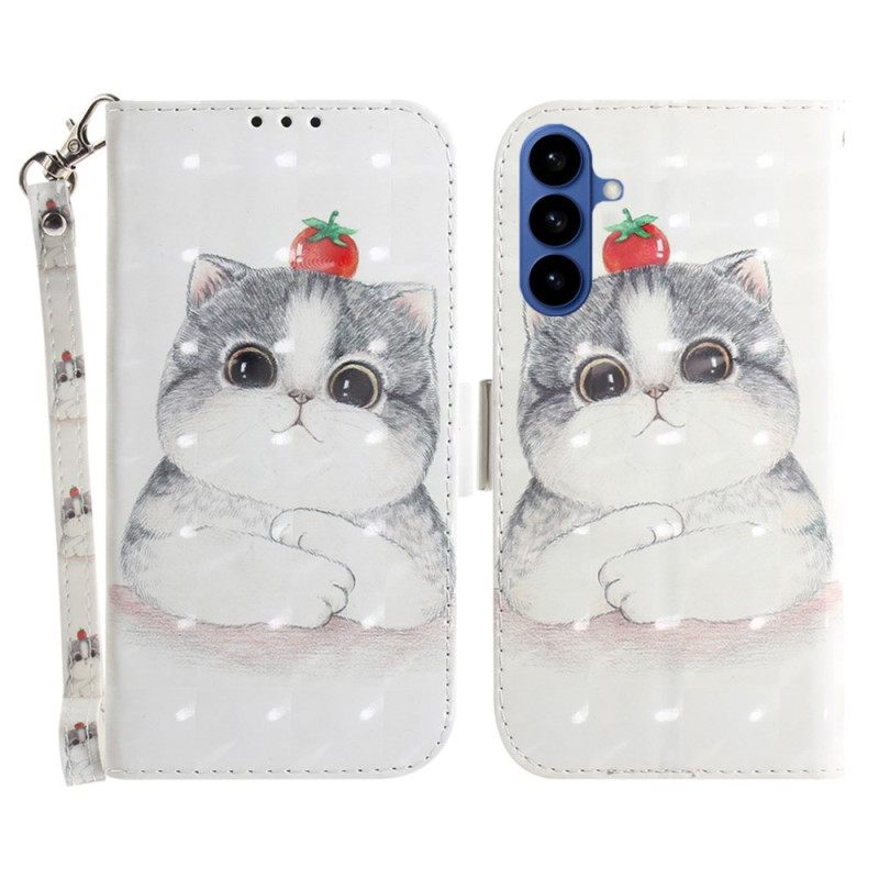 Leren Hoesje Samsung Galaxy S26 Sleutelkoord Met Schattige Kat Bescherming Hoesje