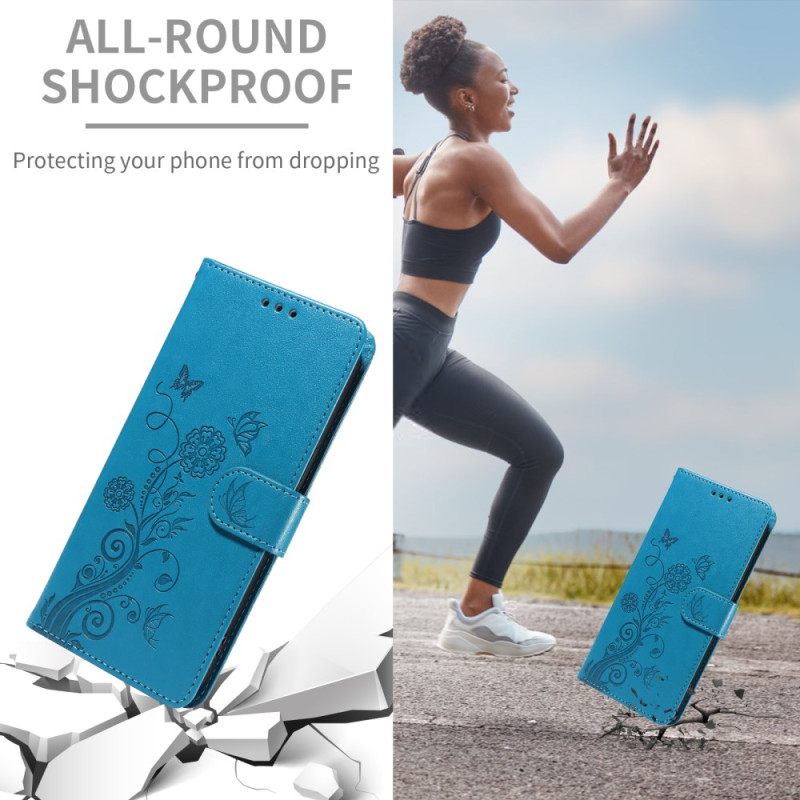 Leren Hoesje Voor Samsung Galaxy S26 Bloemenvlinders