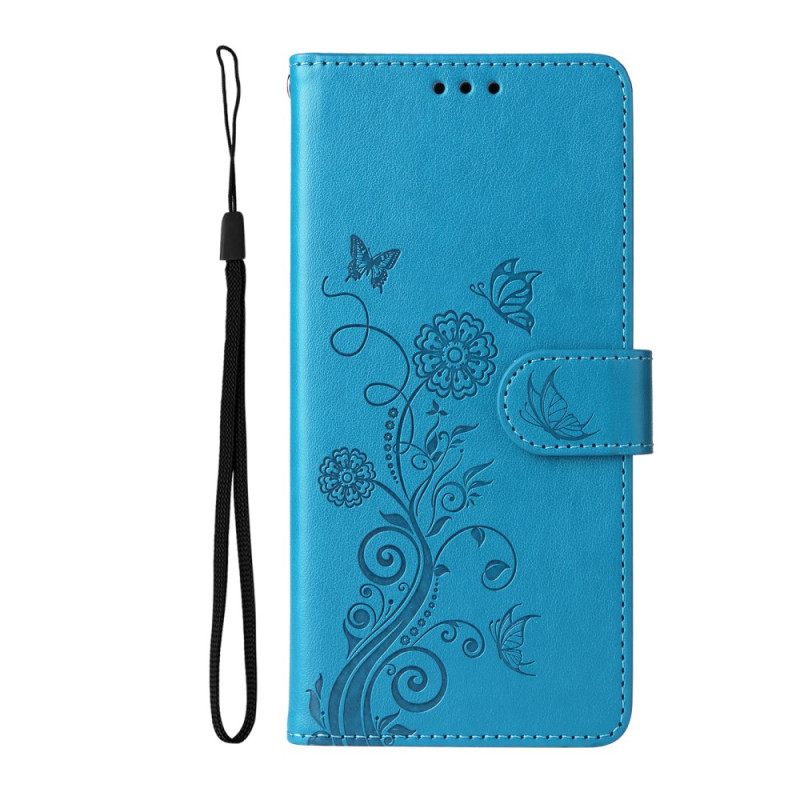 Leren Hoesje Voor Samsung Galaxy S26 Bloemenvlinders