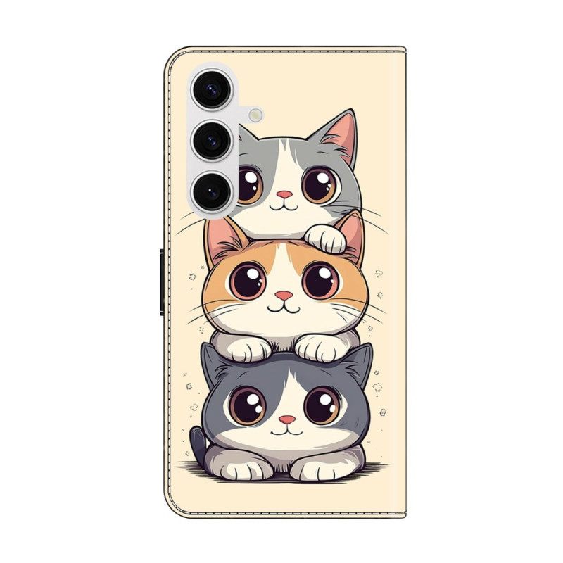 Leren Hoesje Voor Samsung Galaxy S26 Gestapelde Katten