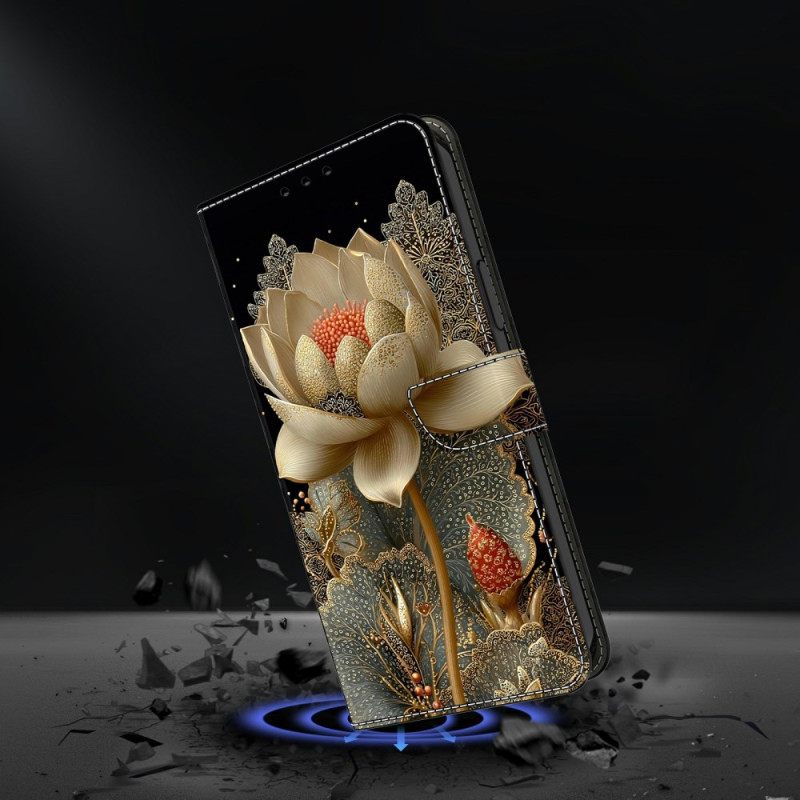 Leren Hoesje Voor Samsung Galaxy S26 Gouden Lotus
