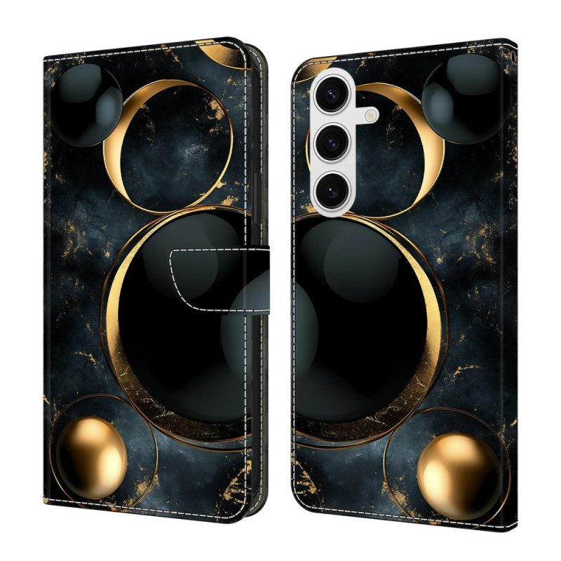 Leren Hoesje Voor Samsung Galaxy S26 Gouden Ringen