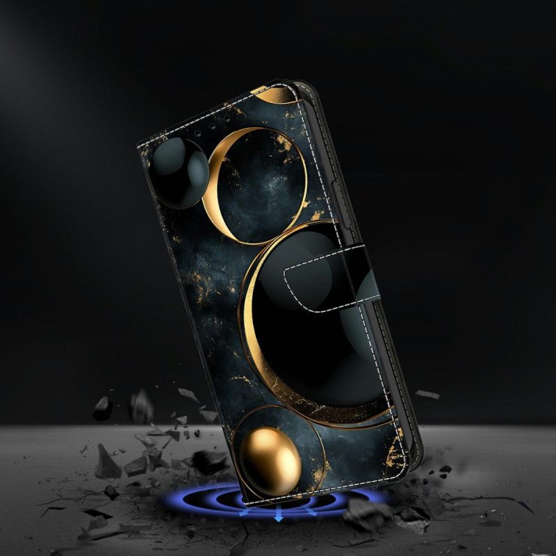 Leren Hoesje Voor Samsung Galaxy S26 Gouden Ringen