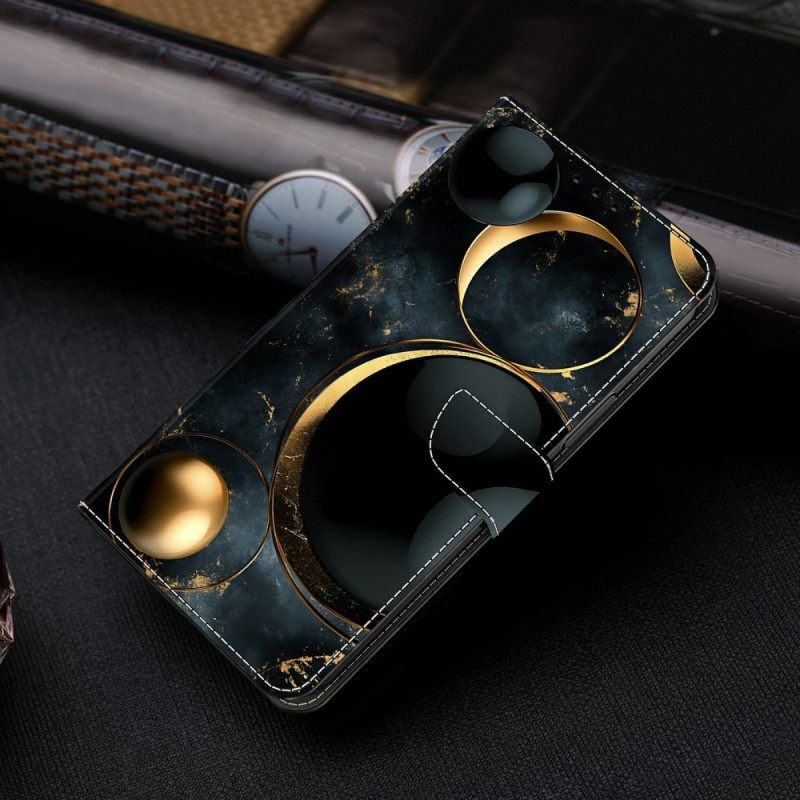 Leren Hoesje Voor Samsung Galaxy S26 Gouden Ringen