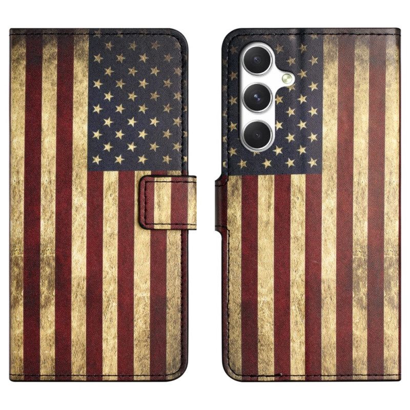 Leren Hoesje Voor Samsung Galaxy S26 Vintage Amerikaanse Vlag
