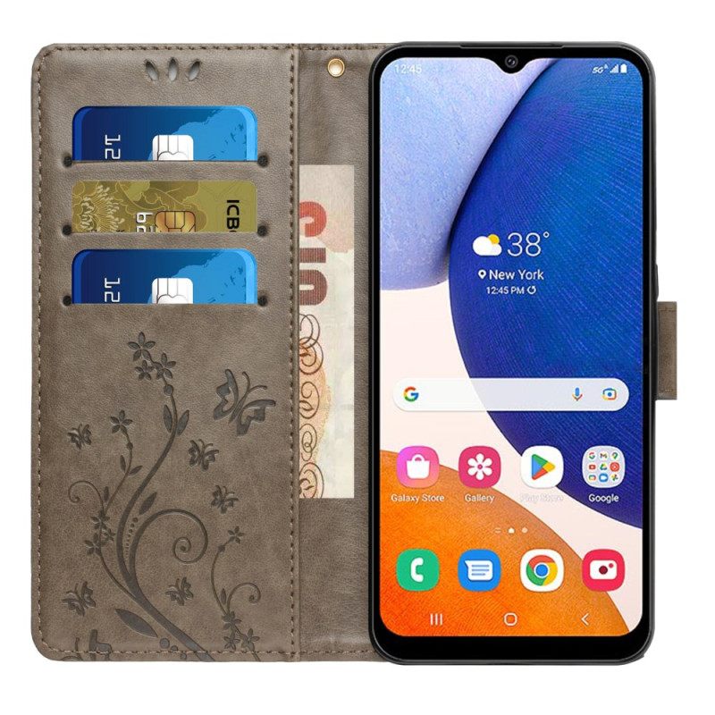 Leren Hoesje Voor Samsung Galaxy S26 Vlinder En Bloemen