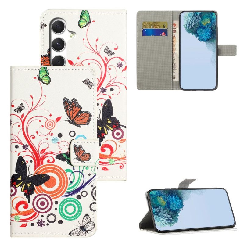 Leren Hoesje Voor Samsung Galaxy S26 Witte Vlinders