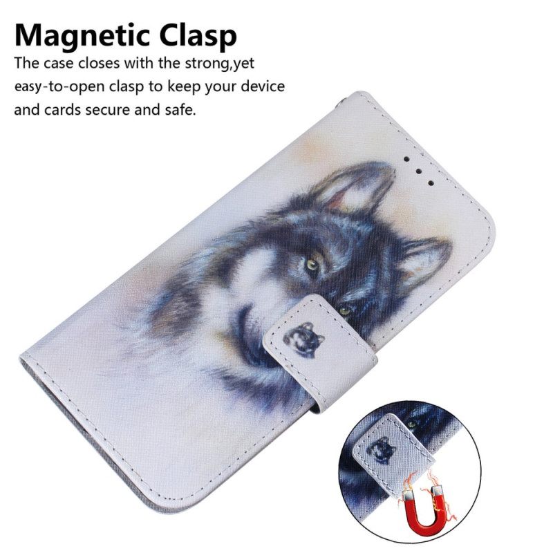 Leren Hoesje Voor Samsung Galaxy S26 Wolf In Aquarel
